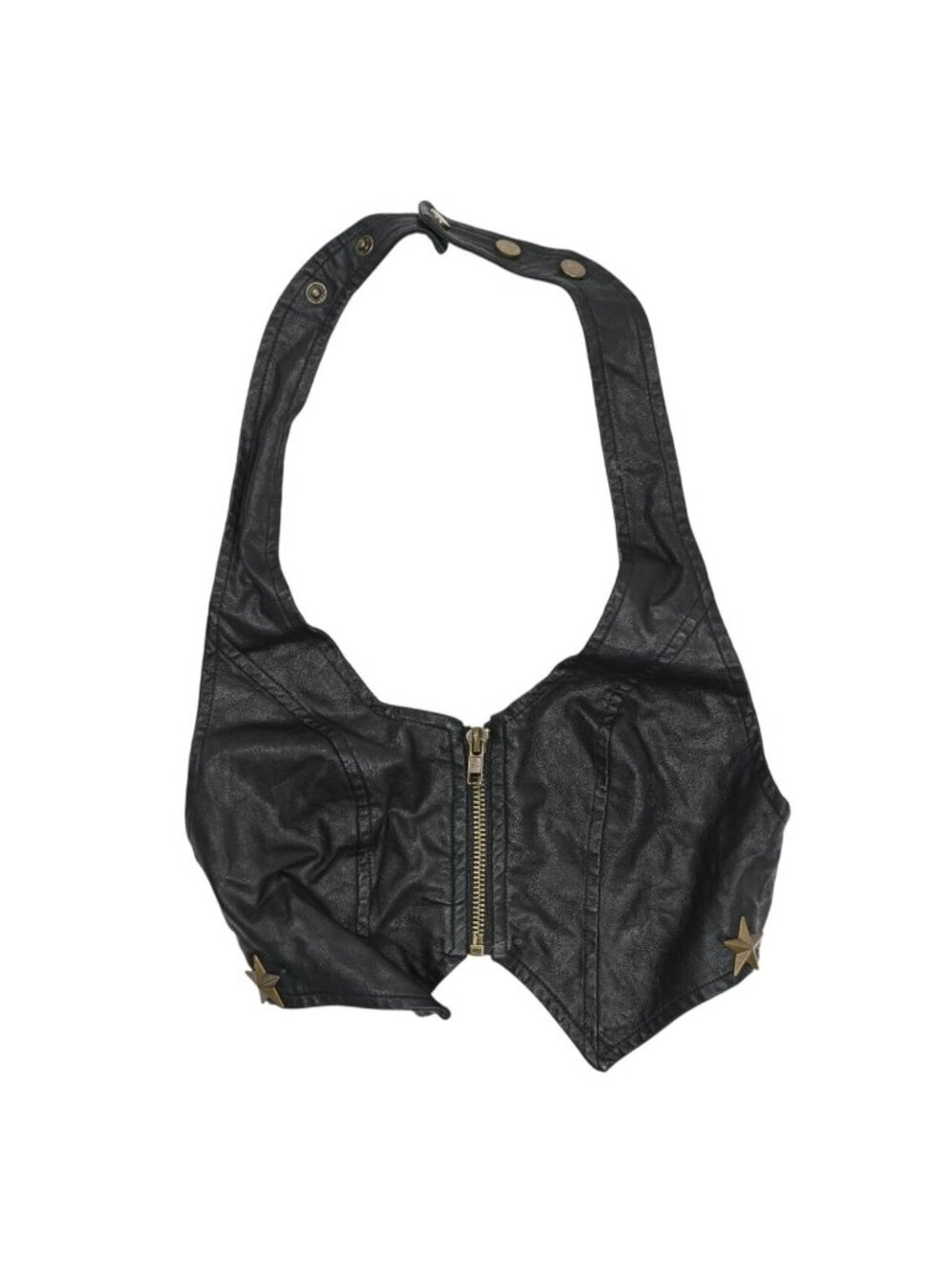 JGR & STN Faux Leather Star Stud Halter Top in Black